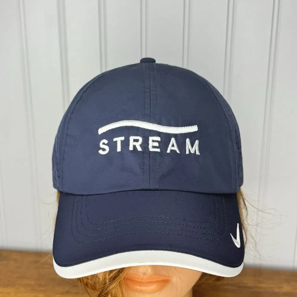 Nike Golf STREAM Dri-FIT Swoosh Perforated Hat OSFM Navy Blue White Heritage86